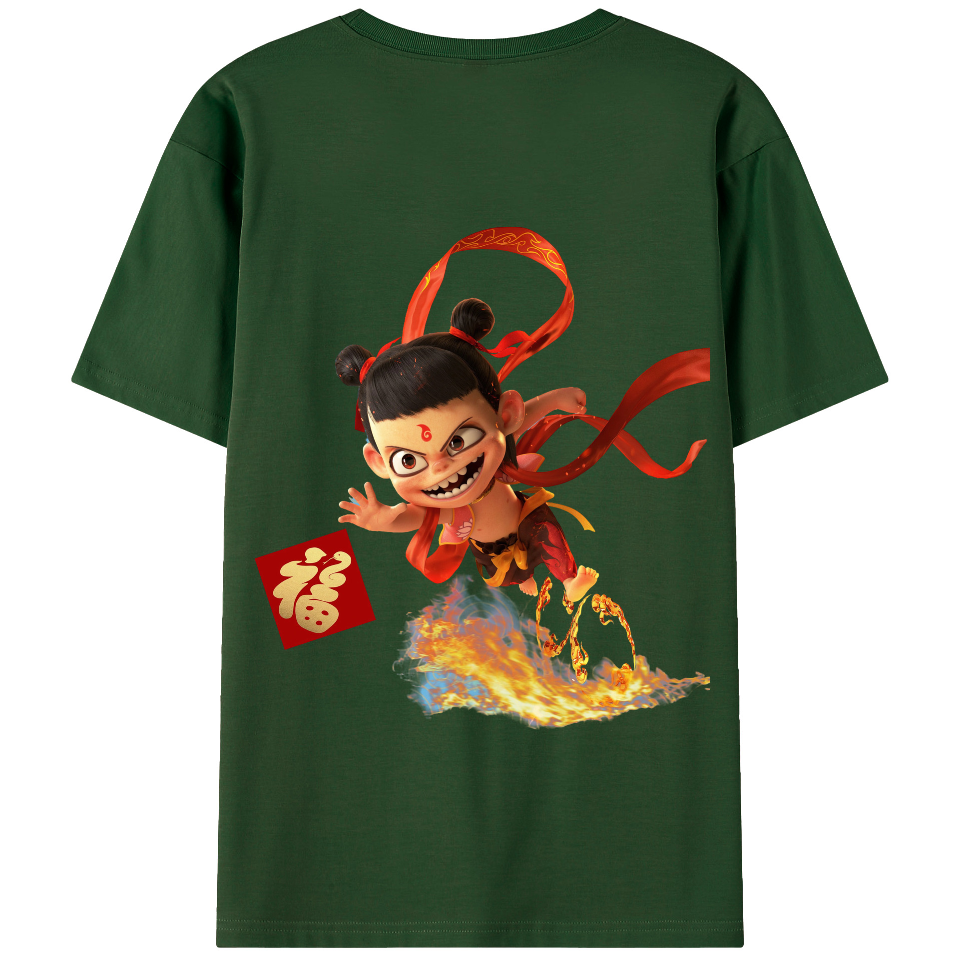 （画像用） Ne Zha 2 ナタ 魔童の大暴れ 綿100％半袖Tシャツ（背面プリント）